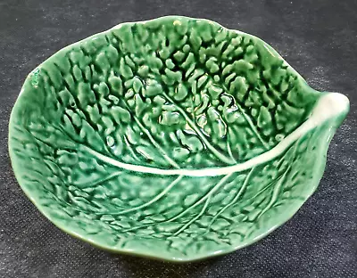 Vintage Green Cabbage Ware Leaf Bowl 6  Majolica-like Chipped • $8
