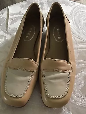 Michelle D Beige & Tan Leather Loafers Slip Ons Women's Size 6.5 M. • $13
