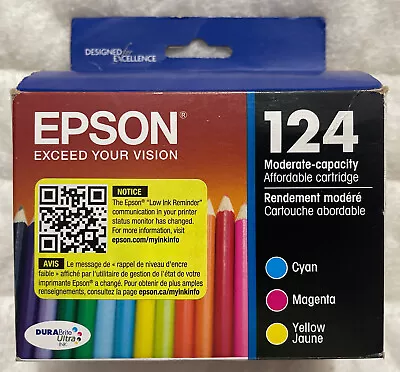 Epson 124 Cyan Magenta Yellow Ink Set T124520 Genuine Sealed Retail Box FreeShip • $19.98