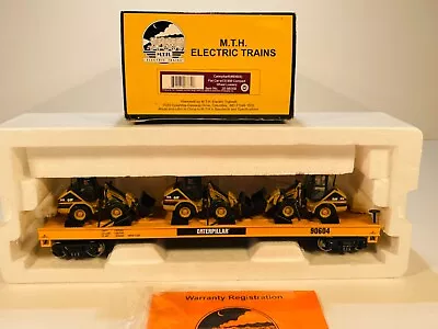 1990s NIB MTH O Scale Caterpillar CAT Flat Car W/ 3- 906 Compact Wheel Loaders • $36