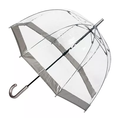 Clifton Womens Walking 87cm Clear Dome/Birdcage Windproof Umbrella Silver Border • $37