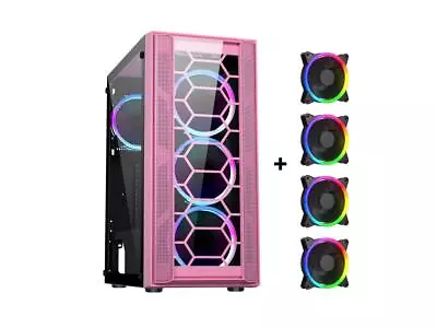 DIYPC Rainbow Flash F4 Pink - ATX Mid Tower Computer Case W/ 4x120mm LED Fans • $53.97