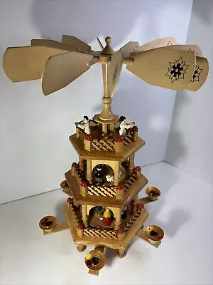 Chinese Christmas Nativity 3-Tier Wooden Windmill Candle Holder Carousel READ • $39.99