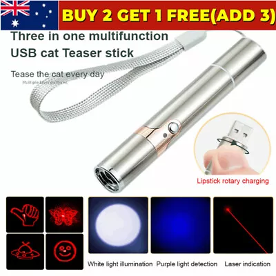 3 In 1 Multi Function Premium Cat Toy Laser Pointer LED Torch Light USB Charging • $3.99
