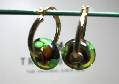 Trollbeads Sterling Silver Murano Glass Green Flower Earrings • $105.68