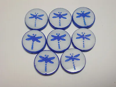 8 17mm Czech Glass White With Cobalt Blue Finish  Dragonfly Coin Beads • $8.99