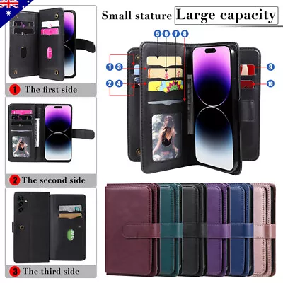 Wallet Leather Case 10 Cards Cover For IPhone 15 14 13 12 11 Pro Max XS 876 Plus • $15.99