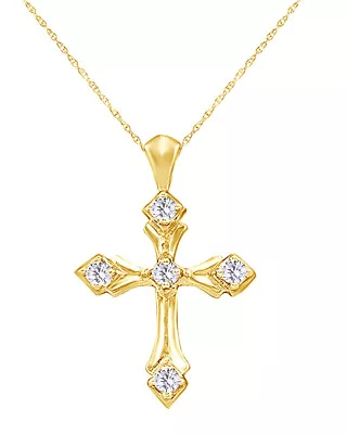 1/10 Ct Round White Real Diamond 10K Yellow Gold Vintage Style Cross Pendant • $519.64