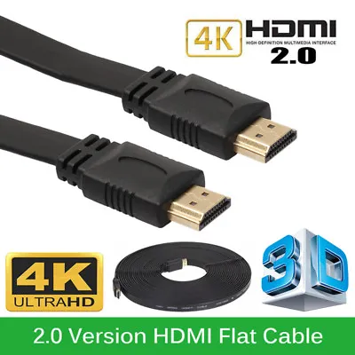 HDMI Cable V2.0 Flat Gold Plated High Speed 3D 4K UHD HDMI Lead 1M 2M 3M 5M 10M • £7.94