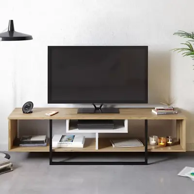 Modern Minimalist TV Stand For Up To 65  Wood Metal Storage Shelf Cabinet Unit • £107.76