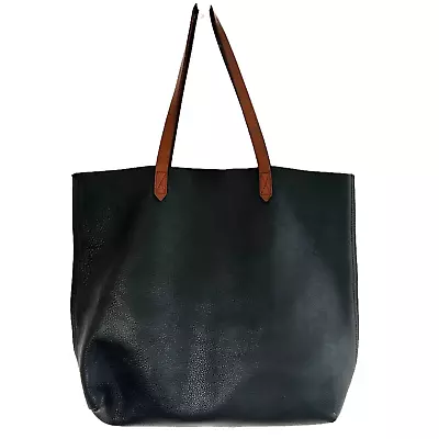 Madewell The Transport Tote Bag Black Brown Handle 100% Leather Excellent Class • $124.99