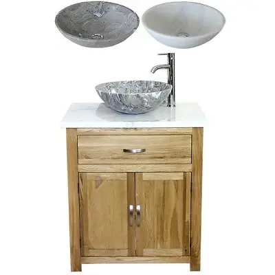 Bathroom Vanity Unit Oak Cabinet Wash Stand White Grey Marble Stone Basin 502WM • £604