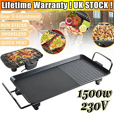 Electric Table Top Grill Griddle BBQ Hot Plate Camping Cooking Cast Iron Pan New • £25.79