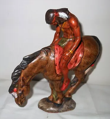 Vintage Large Native American Indian On Horseback Figure Red Felted Base • £29.50