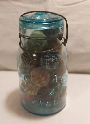 Vtg Blue Glass Atlas E-Z Seal Quart  Canning Jar With Levered Glass Lid  • $10