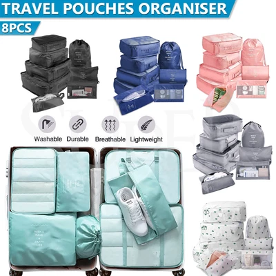 $18.99 • Buy 8PCS Packing Travel Pouches Cubes Storage Bag Clothes Suitcase Luggage Organiser