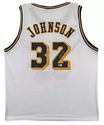 Magic Johnson Authentic Signed White Pro Style Jersey W/ Black #'s BAS Witnessed • $100