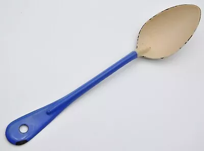 Vintage 12  Blue And Peach Large Enamelware Farmhouse Cooking Serving Spoon • $12.50