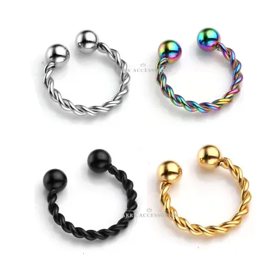 Fake Non-Piercing Nose Stud Clip On Twist Hoop Ring Septum Cartilage Helix Cuff • £4.99