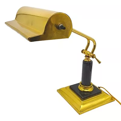 Polished Brass Banker Piano Desk Lamp 12  Vtg Gold Black Marble Adjustable Works • $90.30