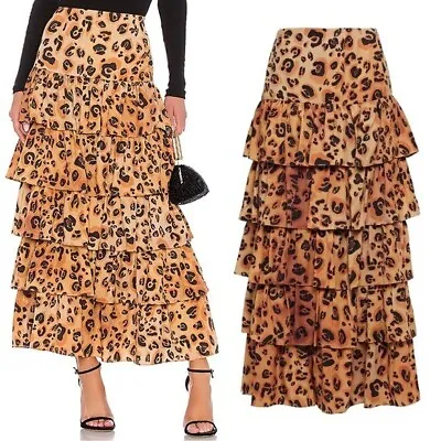 Mara Hoffman Marzia Tiered Ruffle Leopard Print Maxi Skirt Size 2 • $225