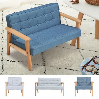 1-2 Seater Kids Loveseat Upholstered Child Couch Children Sofa Armchair Wood Leg • £39.95