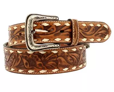 Nocona Western Mens Belt Leather Floral Rawhide Lace Brown N210005702 • $49