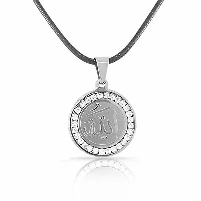 Stainless Steel Silver-Tone Crystals CZ Muslim Islam God Allah Pendant Necklace • $15.99