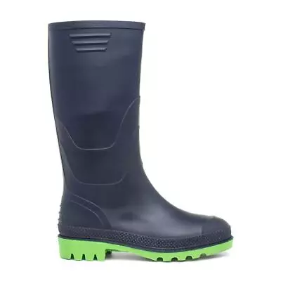 Boys Wellies Blue Kids Girls School Wellington Boots Navy Lime Welly Grip SIZE • £9.99