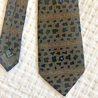 KRIZIA 100% Silk Mens Neck Tie Animal Print Made In Milan Italy Brown Gold Blue • $17.99