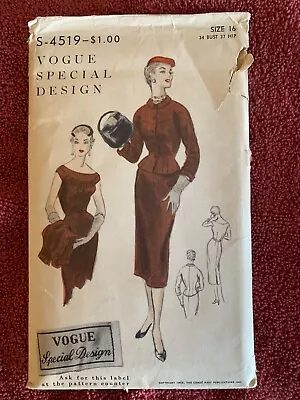 Vintage Vogue Special Design S-4519 1955 Size 16 34 Bust 37 Hip • $21