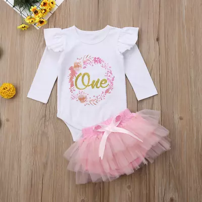 Baby Girl 1st Birthday Dress Cake Smash Dress Set Outfit Set Tutu Romper Set • $27.49