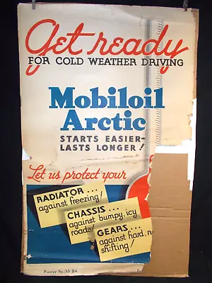 RARE Vintage MOBIL Gasoline Service Station Winter Advertising Poster Sign C30s • $60