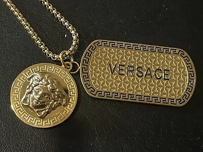 XL Medusa Greek Myth Versace 2 Dog Tags Gold-plated Necklace • $50