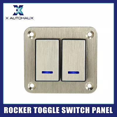 2 Gang Rocker Toggle Switch Panel Waterproof DC 12V 24V Blue LED Gold Tone • $31.38