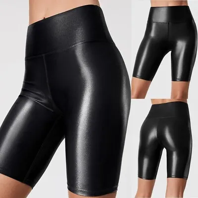 Women Wetlook Hot Pants Latex Leather Booty Shorts Dance Biker Clubwear Bottoms • £9.18