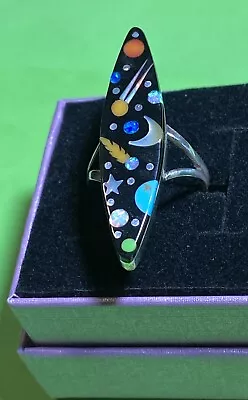 Navajo Maloney Sterling Silver GALAXY Turquoise Opal Comet Moon Stars 925 Ring 8 • $134