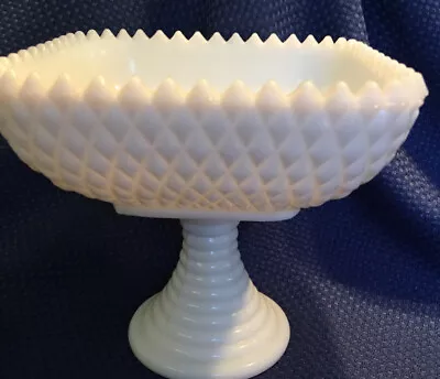 White Milk Glass Scalloped Hobnail Quilted Diamond Square Footed Candy Bowl * • $9.99