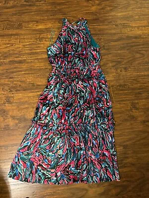 Nicole Miller New York Multicolored Floral Spring Halter Lined Dress Sz L • $28.59