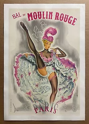 C.1950s Bal Du Moulin Rouge Paris Poster By Pierre O’Kley Can-Can Dancer Vintage • $295