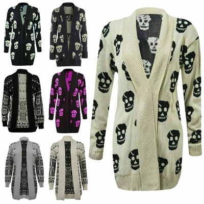 £13.99 • Buy Womens Owl Skull Open Knitted Cardigan Ladies Halloween Jumper Winter Sweater