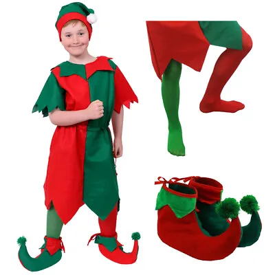 £12.99 • Buy Boys Elf Costume Christmas Fancy Dress Santas Little Helper Childs Xmas S-xl