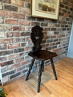 Black Forest Carved Oak 19th Century Hall Chair • £75