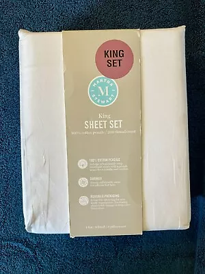 Martha Stewart White 100% Cotton Percale 4 Piece Sheet Set King **NEW** • $79.99