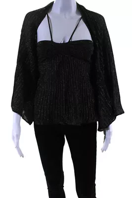 Missoni Womens Glitter Print Texture Draped Poncho Blouse Tops Set Black Size XS • $34.99