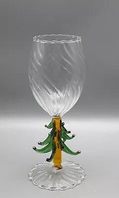 Vintage Murano Hand Blown Art Glass Christmas Tree Stem Swirl Wine Glass • $24.99