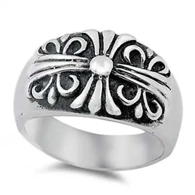 Fleur De Lis Cross Unique Design Ring New 316L Stainless Steel Band Sizes 7-15 • $10.19