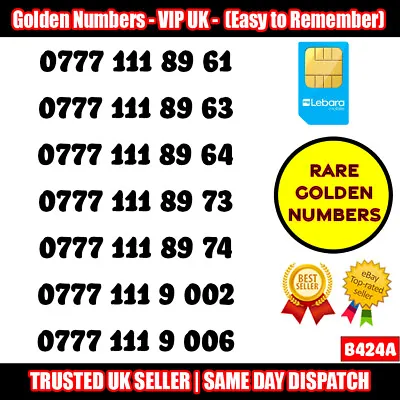 £19.95 • Buy Golden Number VIP UK SIM Cards - Easy To Remember Mobile Numbers LOT - B424A