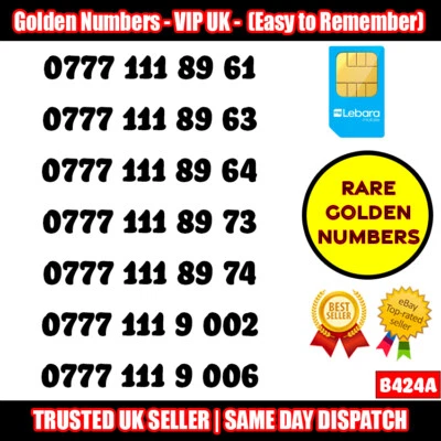 Golden Number VIP UK SIM Cards - Easy To Remember Mobile Numbers LOT - B424A • £79.95