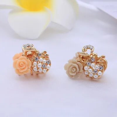 2Pcs Mini Flower Crystal Hair Clip Small Gripping Diamond Claw Womens Accessorie • £3.99